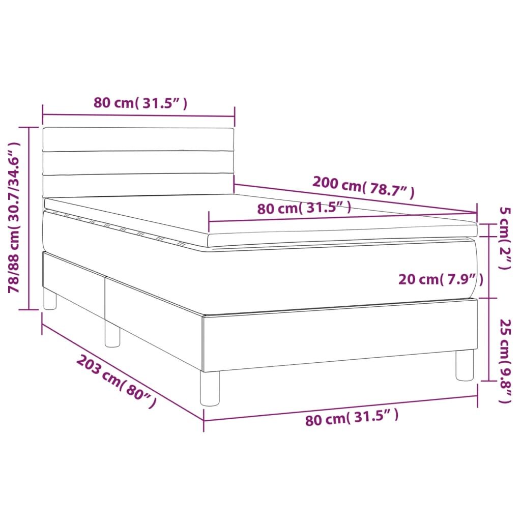 Κρεβάτι Boxspring με Στρώμα Σκούρο Γκρι 80x200 εκ. Υφασμάτινο