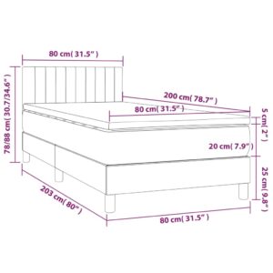 Κρεβάτι Boxspring με Στρώμα Σκούρο Γκρι 80x200 εκ. Υφασμάτινο