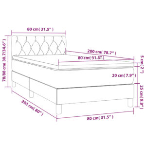 Κρεβάτι Boxspring με Στρώμα Σκούρο Γκρι 80x200 εκ. Υφασμάτινο