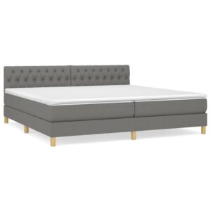 Κρεβάτι Boxspring με Στρώμα Σκούρο Γκρι 200x200 εκ. Υφασμάτινο