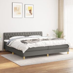 Κρεβάτι Boxspring με Στρώμα Σκούρο Γκρι 200x200 εκ. Υφασμάτινο