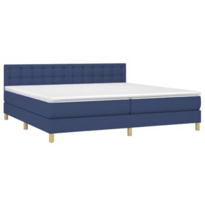 Κρεβάτι Boxspring με Στρώμα Μπλε 200x200 εκ. Υφασμάτινο