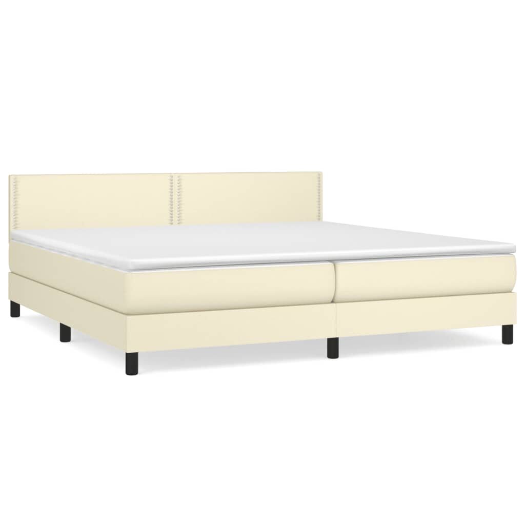 Κρεβάτι Boxspring με Στρώμα Κρεμ 200x200 εκ. Συνθετικό Δέρμα