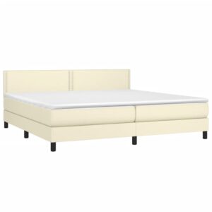 Κρεβάτι Boxspring με Στρώμα Κρεμ 200x200 εκ. Συνθετικό Δέρμα