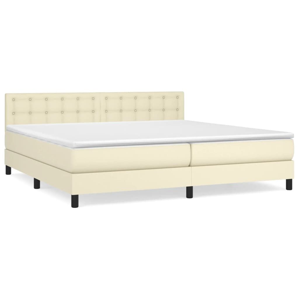 Κρεβάτι Boxspring με Στρώμα Κρεμ 200x200 εκ. Συνθετικό Δέρμα