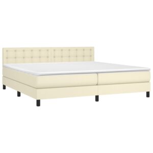 Κρεβάτι Boxspring με Στρώμα Κρεμ 200x200 εκ. Συνθετικό Δέρμα