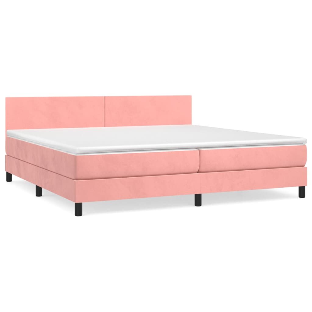 Κρεβάτι Boxspring με Στρώμα Ροζ 200x200 εκ. Βελούδινο