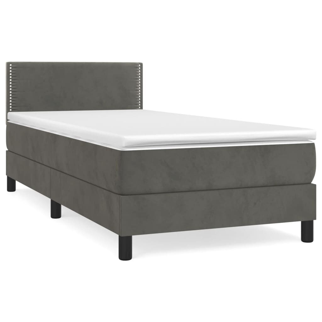 Κρεβάτι Boxspring με Στρώμα Σκούρο Γκρι 90x200 εκ. Βελούδινο