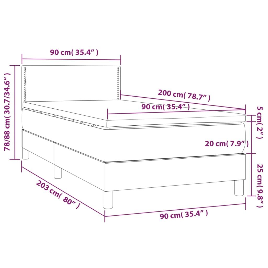 Κρεβάτι Boxspring με Στρώμα Σκούρο Γκρι 90x200 εκ. Βελούδινο