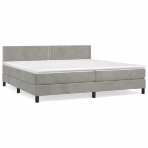 Κρεβάτι Boxspring με Στρώμα Ανοιχτό Γκρι 200x200 εκ. Βελούδινο