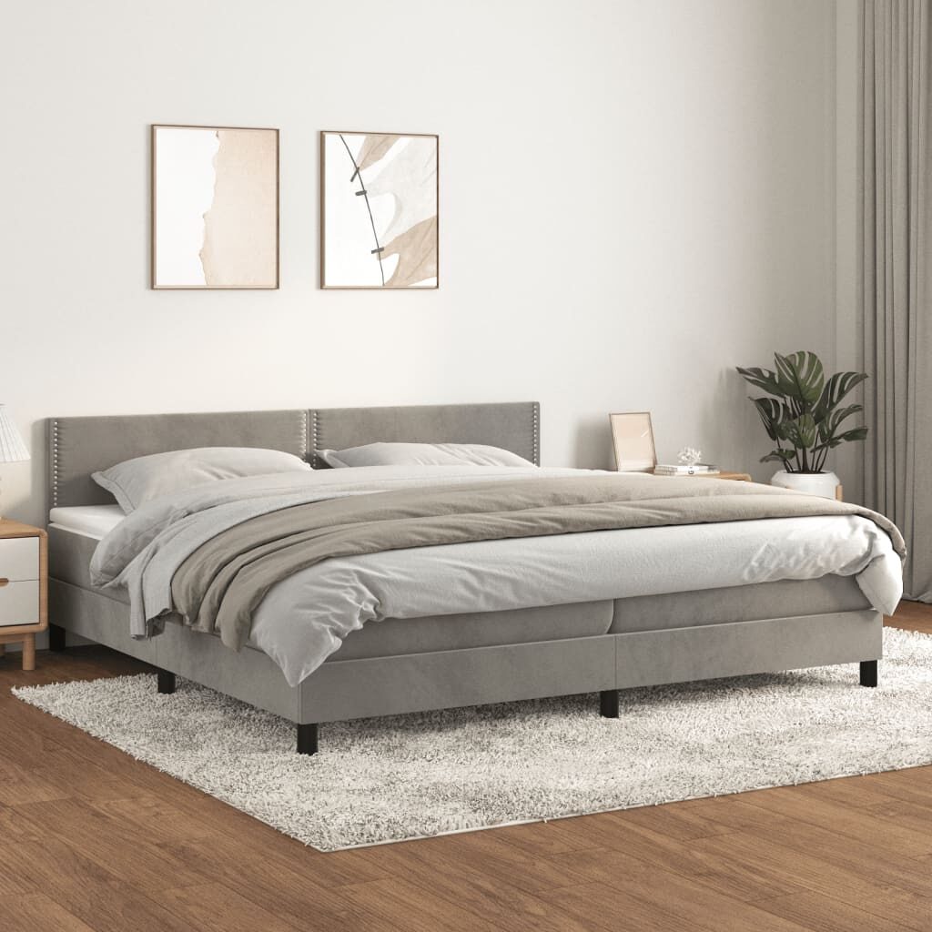 Κρεβάτι Boxspring με Στρώμα Ανοιχτό Γκρι 200x200 εκ. Βελούδινο