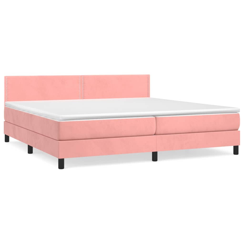 Κρεβάτι Boxspring με Στρώμα Ροζ 200x200 εκ. Βελούδινο