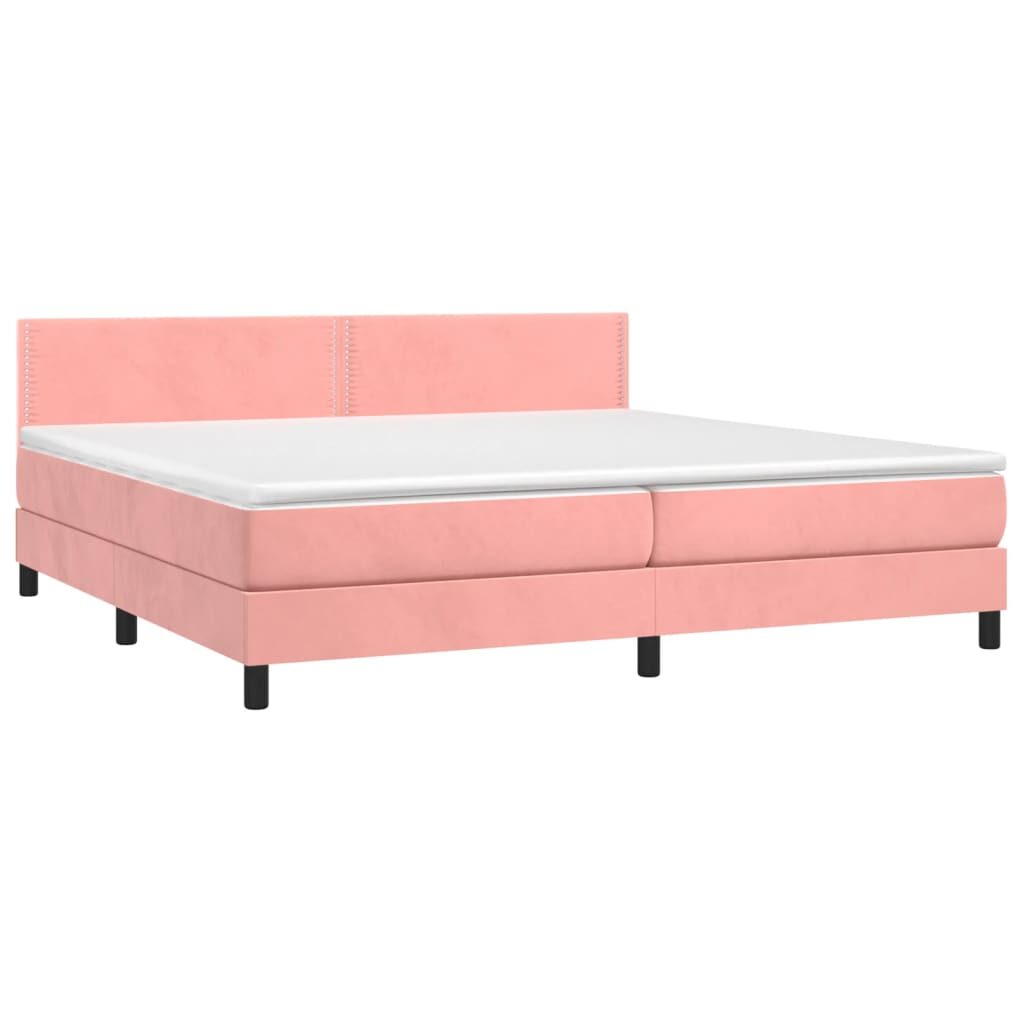 Κρεβάτι Boxspring με Στρώμα Ροζ 200x200 εκ. Βελούδινο