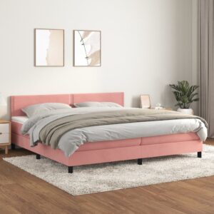 Κρεβάτι Boxspring με Στρώμα Ροζ 200x200 εκ. Βελούδινο