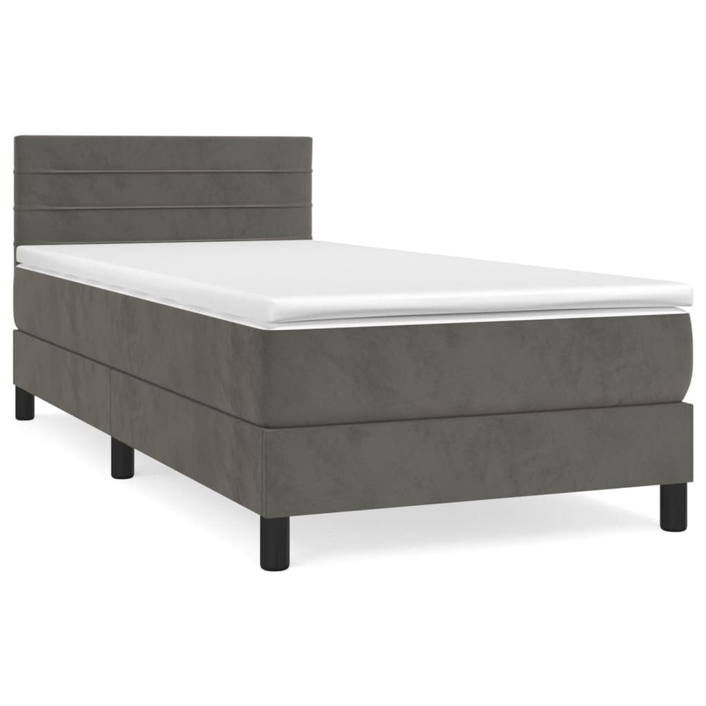 Κρεβάτι Boxspring με Στρώμα Σκούρο Γκρι 90x200 εκ. Βελούδινο