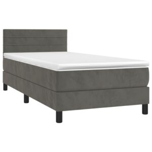 Κρεβάτι Boxspring με Στρώμα Σκούρο Γκρι 90x200 εκ. Βελούδινο