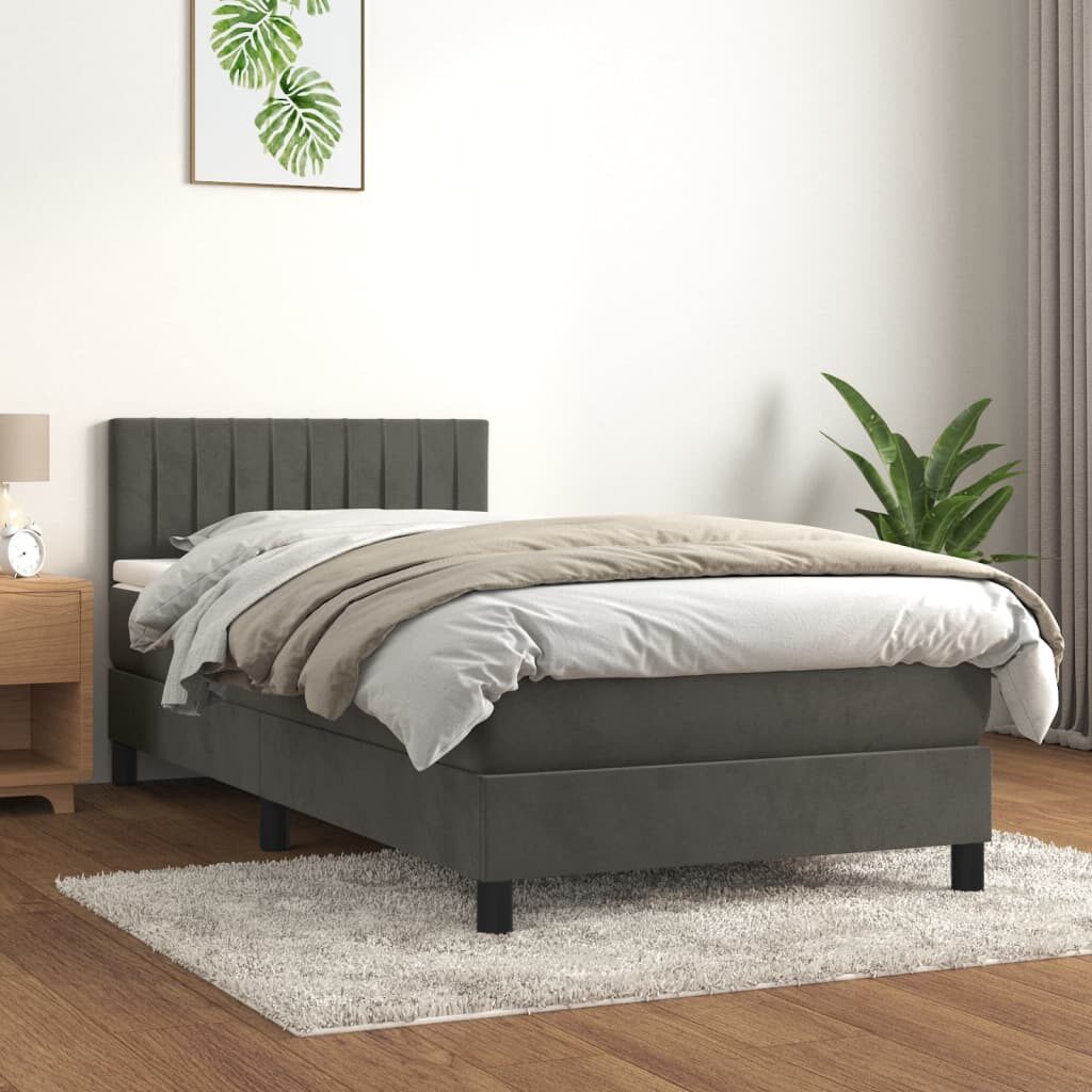 Κρεβάτι Boxspring με Στρώμα Σκούρο Γκρι 80x200 εκ. Βελούδινο