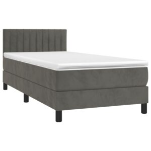 Κρεβάτι Boxspring με Στρώμα Σκούρο Γκρι 80x200 εκ. Βελούδινο