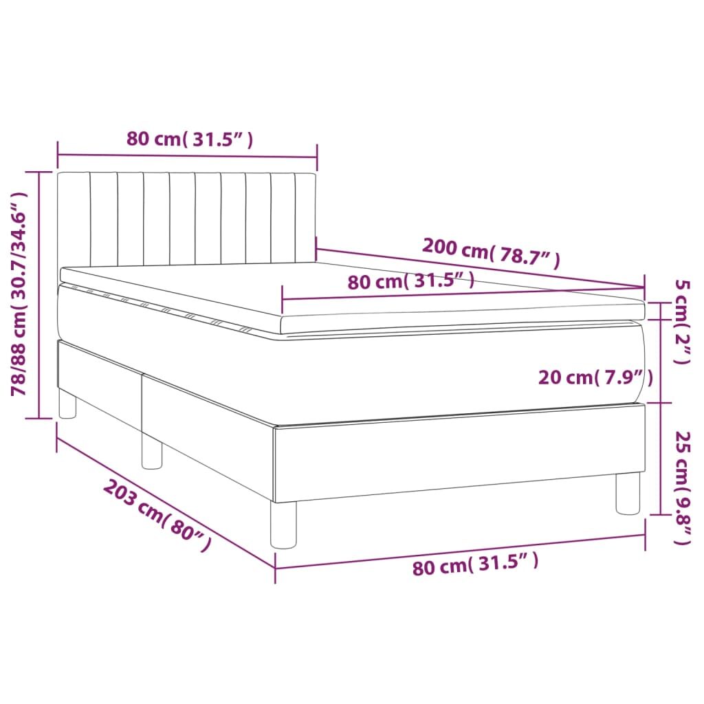 Κρεβάτι Boxspring με Στρώμα Σκούρο Γκρι 80x200 εκ. Βελούδινο