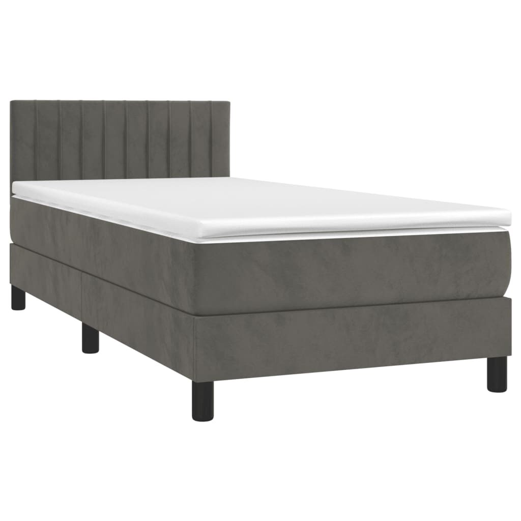 Κρεβάτι Boxspring με Στρώμα Σκούρο Γκρι 90x200 εκ. Βελούδινο