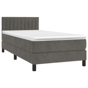 Κρεβάτι Boxspring με Στρώμα Σκούρο Γκρι 90x200 εκ. Βελούδινο