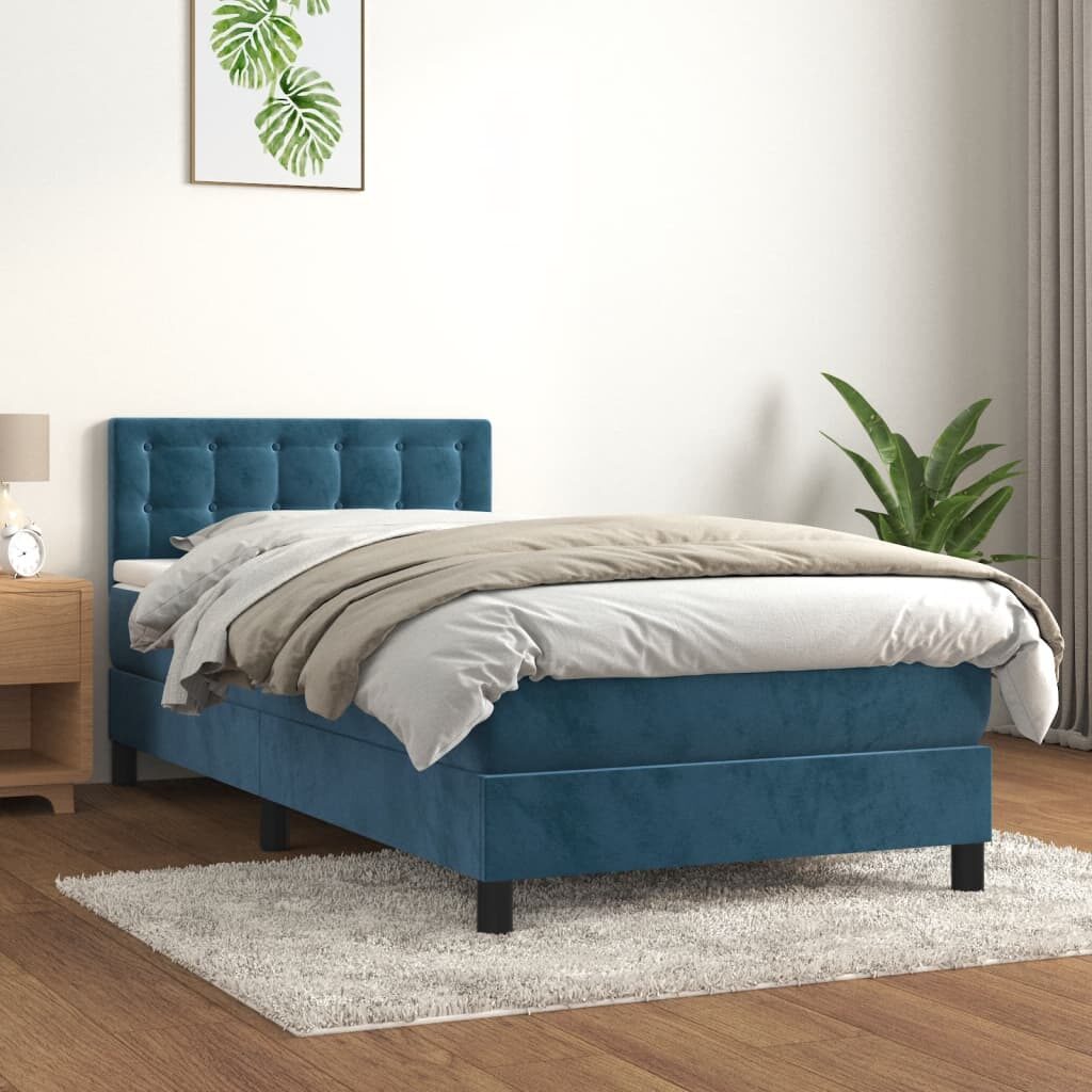 Κρεβάτι Boxspring με Στρώμα Σκούρο Μπλε 80 x 200 εκ. Βελούδινο