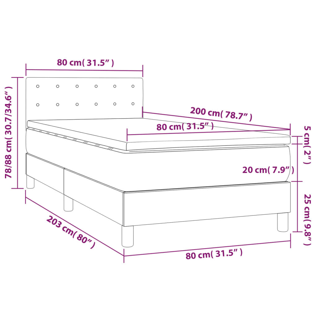 Κρεβάτι Boxspring με Στρώμα Σκούρο Μπλε 80 x 200 εκ. Βελούδινο