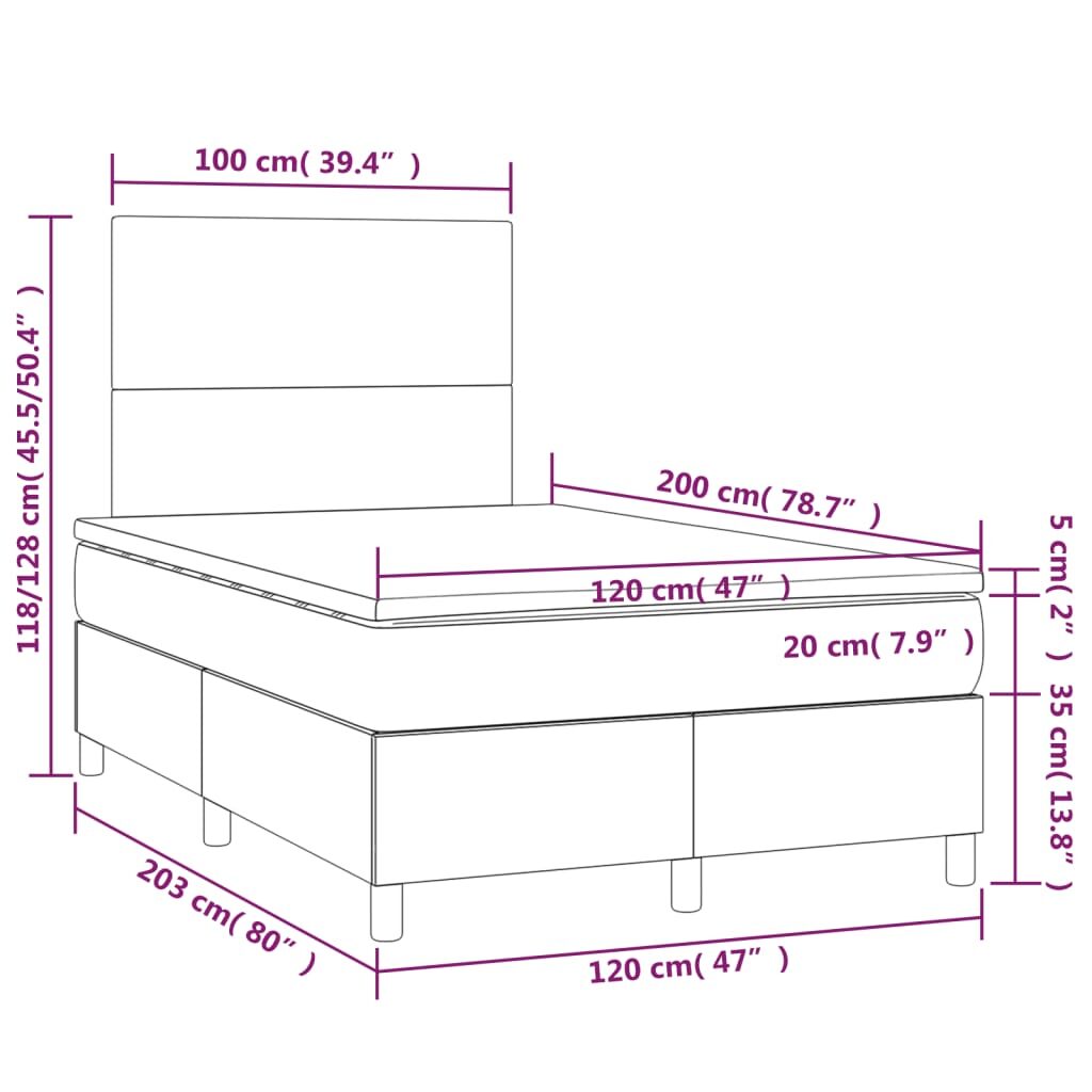 Κρεβάτι Boxspring με Στρώμα Taupe 120x200 εκ. Υφασμάτινο