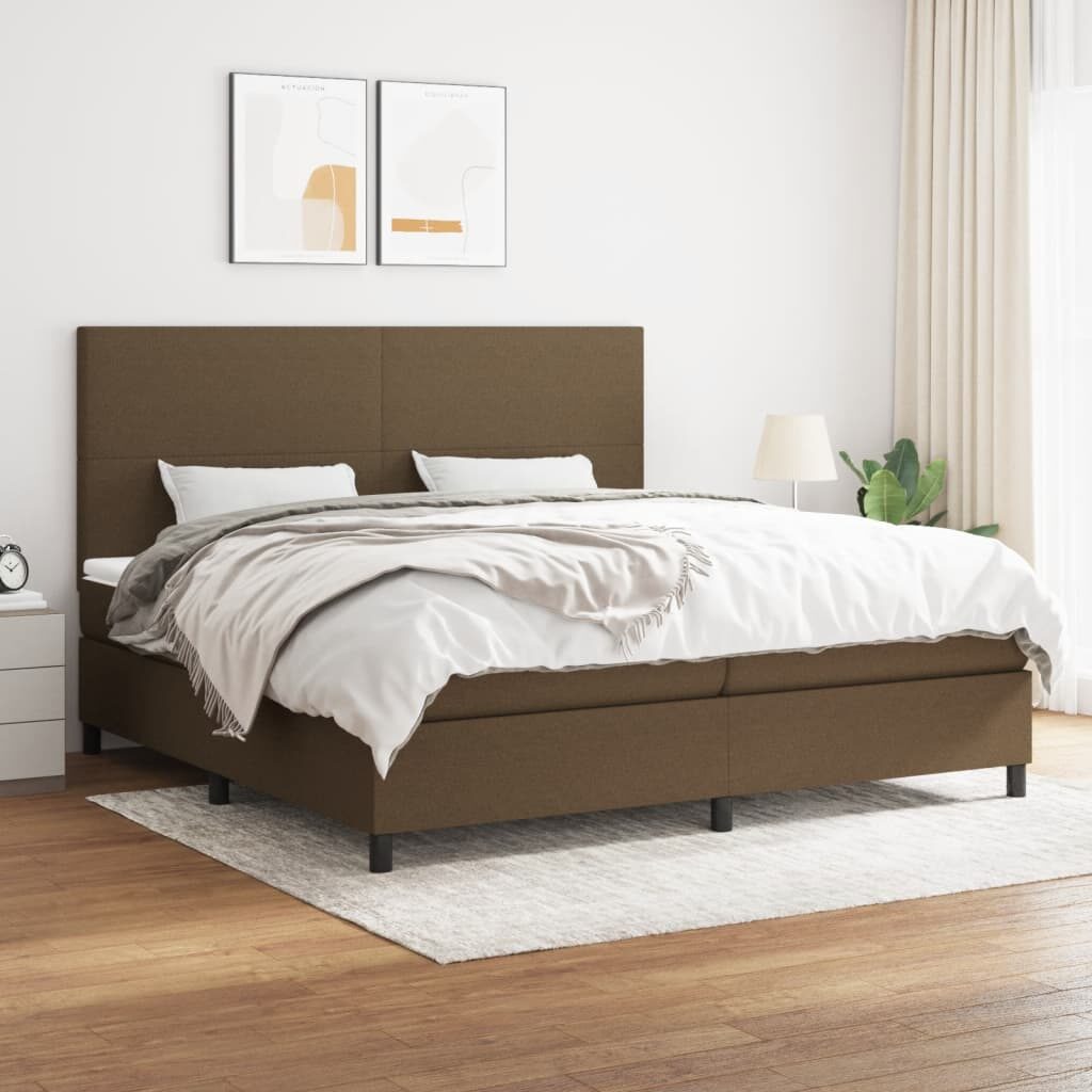 Κρεβάτι Boxspring με Στρώμα Σκούρο Καφέ 200x200 εκ. Υφασμάτινο