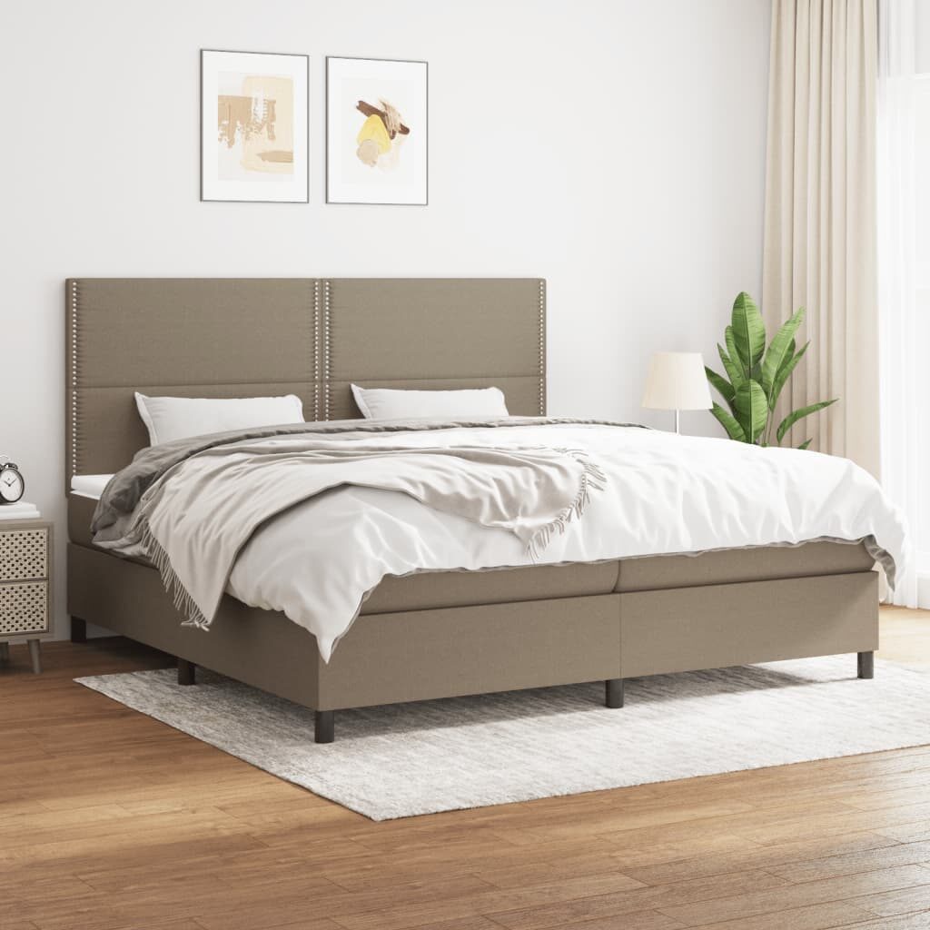 Κρεβάτι Boxspring με Στρώμα Taupe 200x200 εκ. Υφασμάτινο