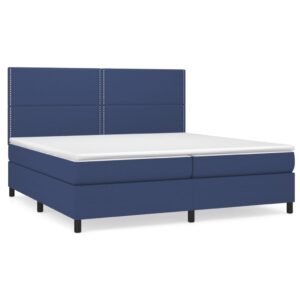 Κρεβάτι Boxspring με Στρώμα Μπλε 200x200 εκ. Υφασμάτινο