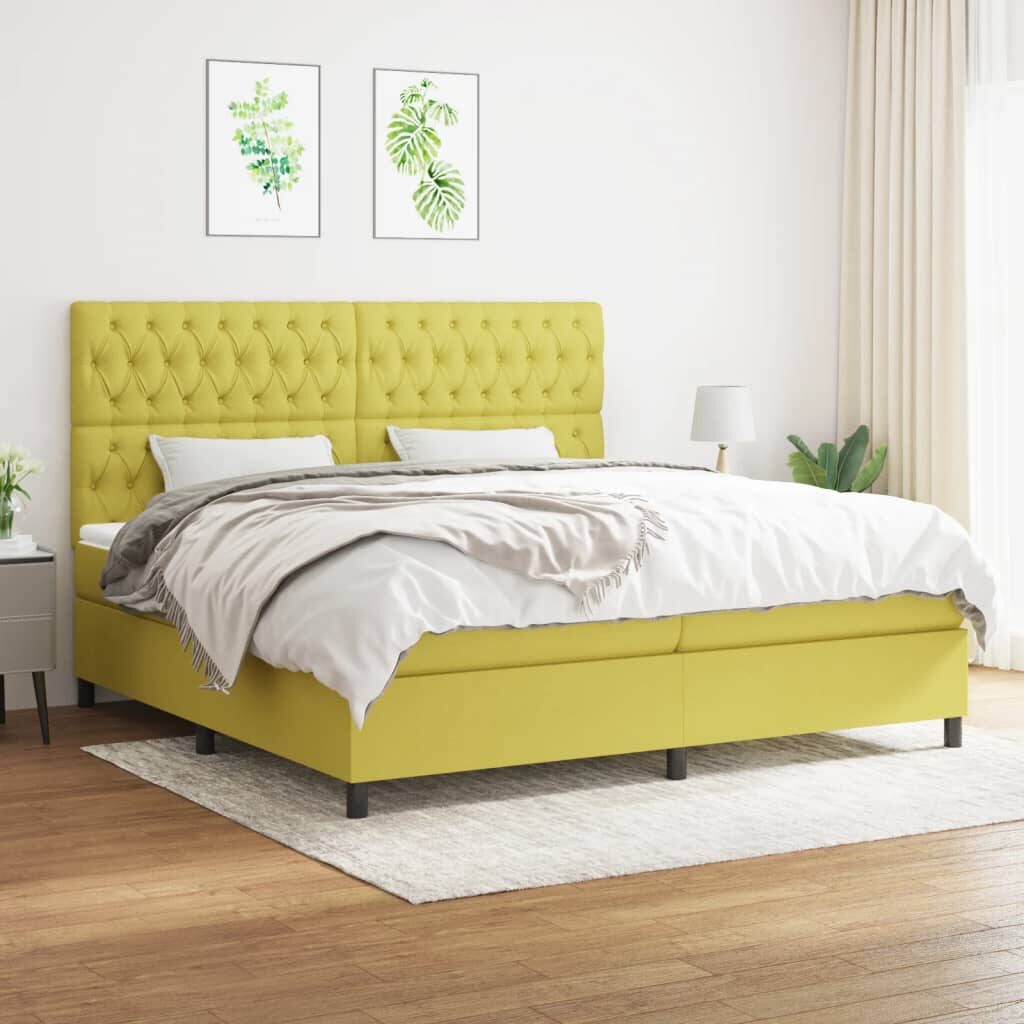 Κρεβάτι Boxspring με Στρώμα Πράσινο 200x200 εκ. Υφασμάτινο