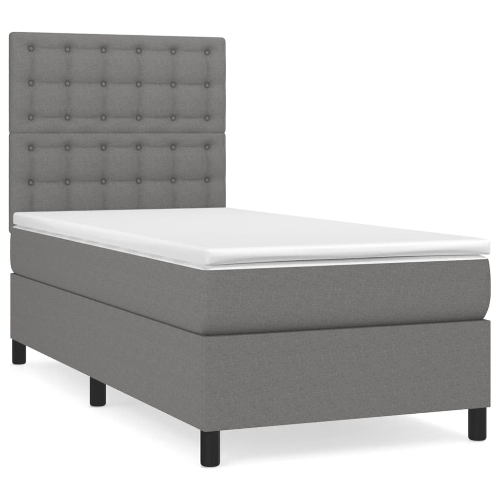 Κρεβάτι Boxspring με Στρώμα Σκούρο Γκρι 80x200 εκ. Υφασμάτινο