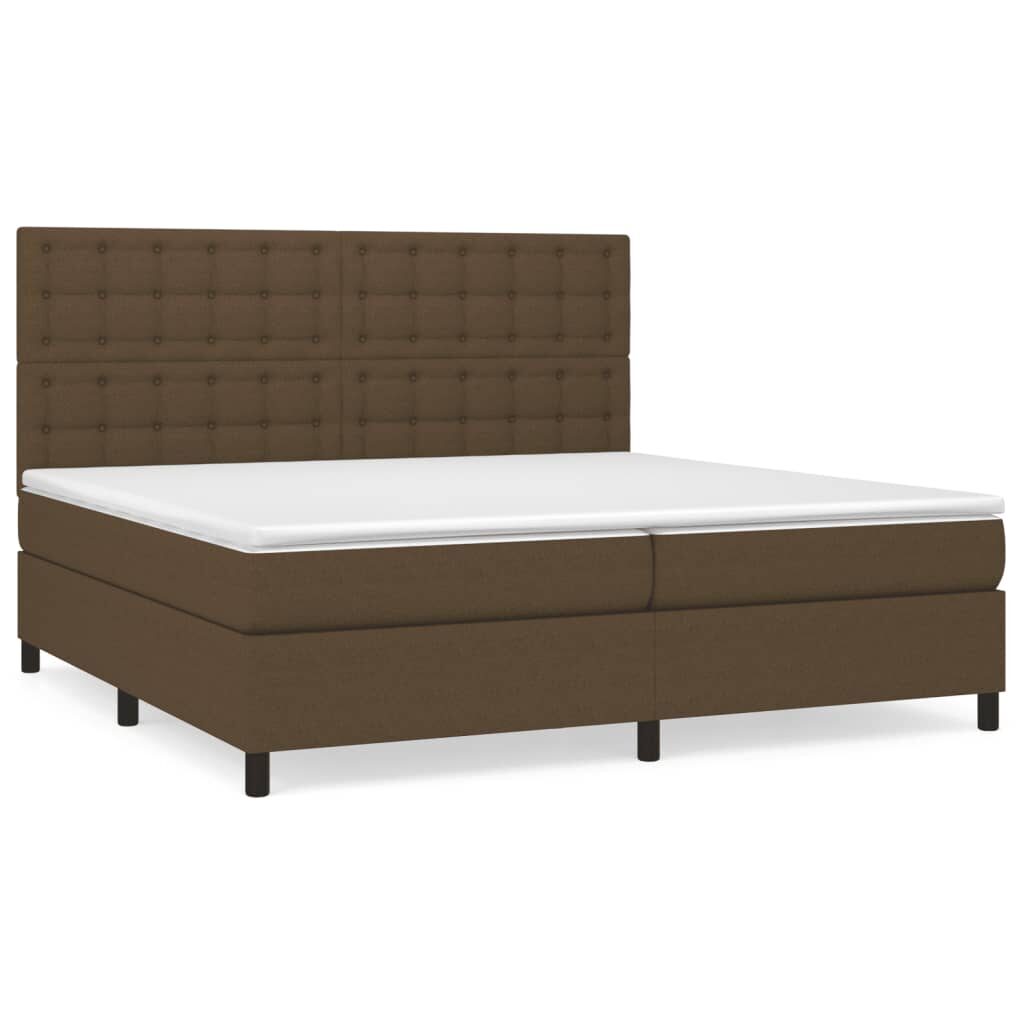 Κρεβάτι Boxspring με Στρώμα Σκούρο Καφέ 200x200 εκ. Υφασμάτινο