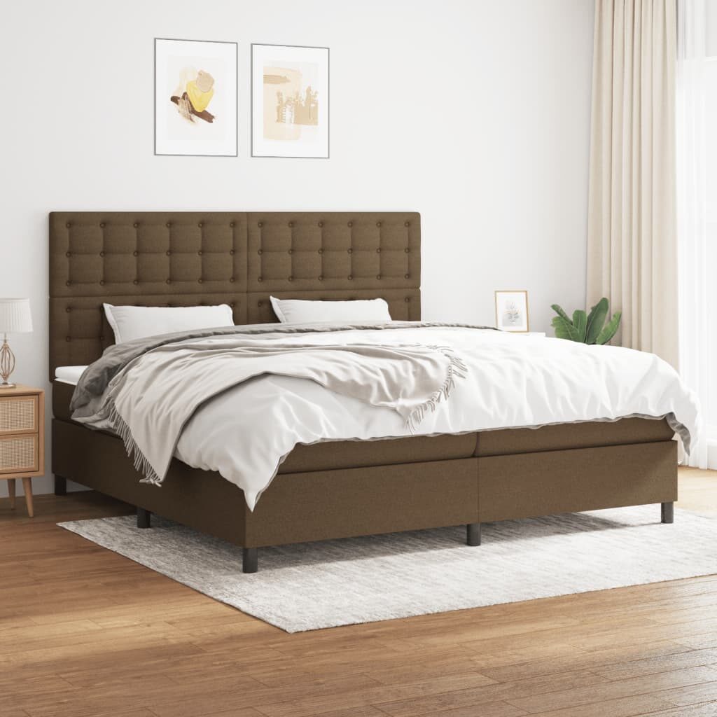 Κρεβάτι Boxspring με Στρώμα Σκούρο Καφέ 200x200 εκ. Υφασμάτινο