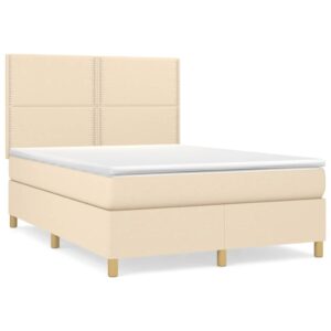 Κρεβάτι Boxspring με Στρώμα Κρεμ 140x200 εκ. Υφασμάτινο