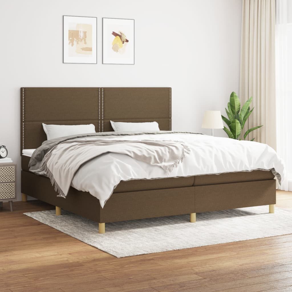 Κρεβάτι Boxspring με Στρώμα Σκούρο Καφέ 200x200 εκ. Υφασμάτινο