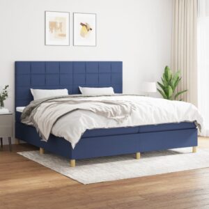 Κρεβάτι Boxspring με Στρώμα Μπλε 200x200 εκ. Υφασμάτινο