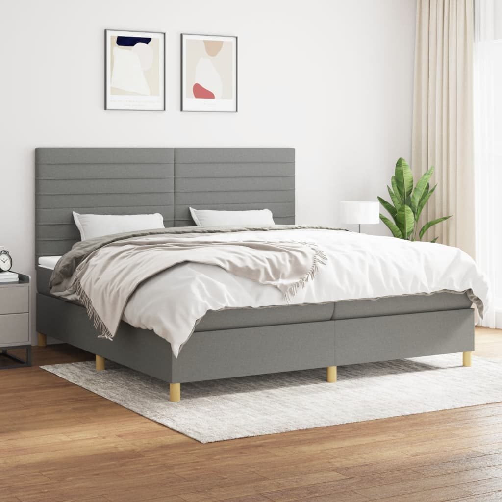 Κρεβάτι Boxspring με Στρώμα Σκούρο Γκρι 200x200 εκ. Υφασμάτινο