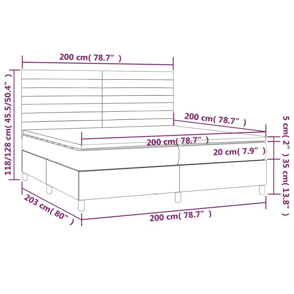 Κρεβάτι Boxspring με Στρώμα Σκούρο Γκρι 200x200 εκ. Υφασμάτινο