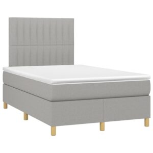 Κρεβάτι Boxspring με Στρώμα Ανοιχτό Γκρι 120x200 εκ. Υφασμάτινο