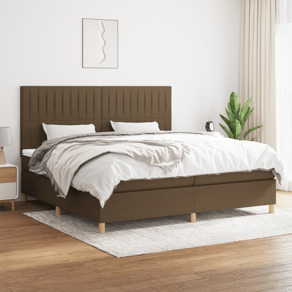 Κρεβάτι Boxspring με Στρώμα Σκούρο Καφέ 200x200 εκ. Υφασμάτινο