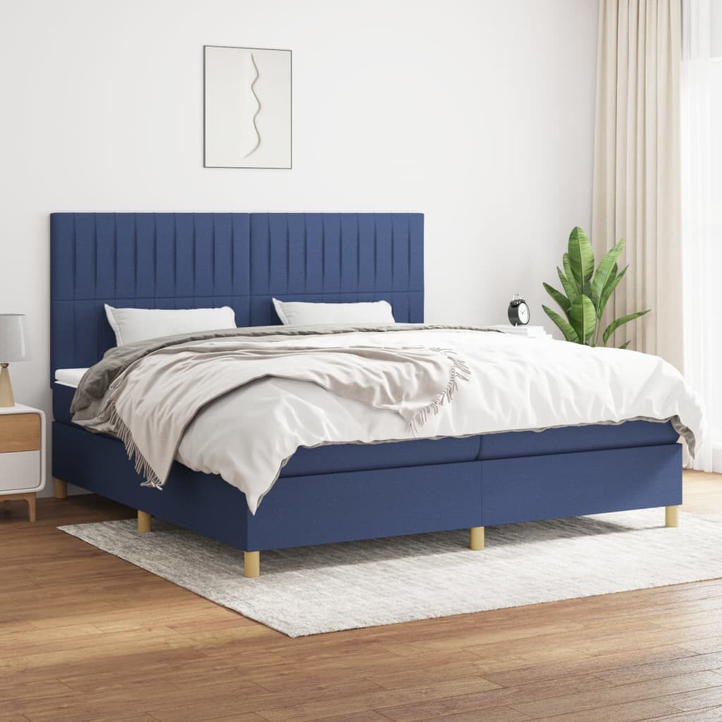 Κρεβάτι Boxspring με Στρώμα Μπλε 200x200 εκ. Υφασμάτινο