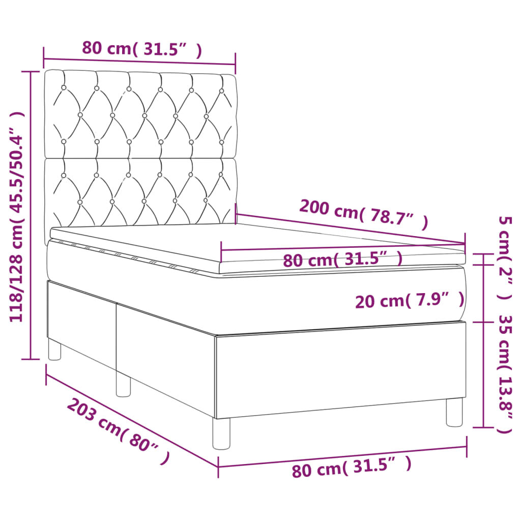 Κρεβάτι Boxspring με Στρώμα Κρεμ 80 x 200 εκ. Υφασμάτινο