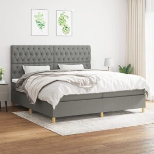 Κρεβάτι Boxspring με Στρώμα Σκούρο Γκρι 200x200 εκ. Υφασμάτινο