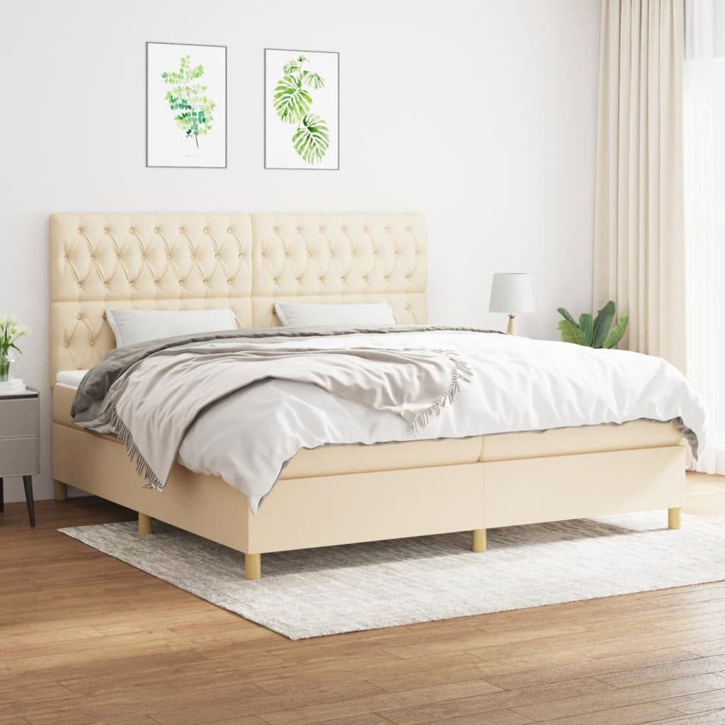 Κρεβάτι Boxspring με Στρώμα Κρεμ 200x200 εκ. Υφασμάτινο