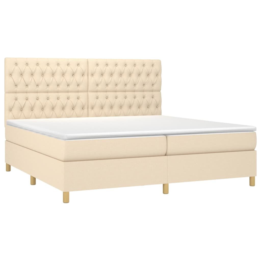 Κρεβάτι Boxspring με Στρώμα Κρεμ 200x200 εκ. Υφασμάτινο