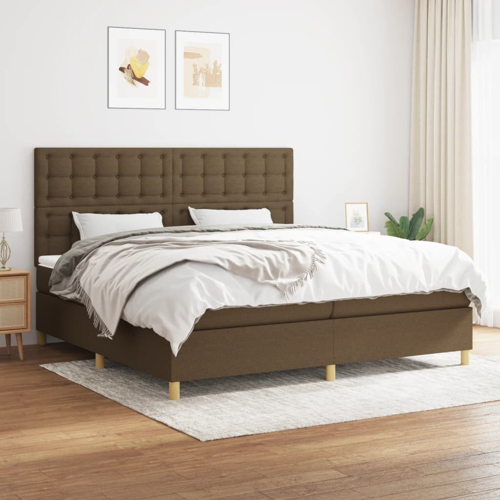 Κρεβάτι Boxspring με Στρώμα Σκούρο Καφέ 200x200 εκ. Υφασμάτινο