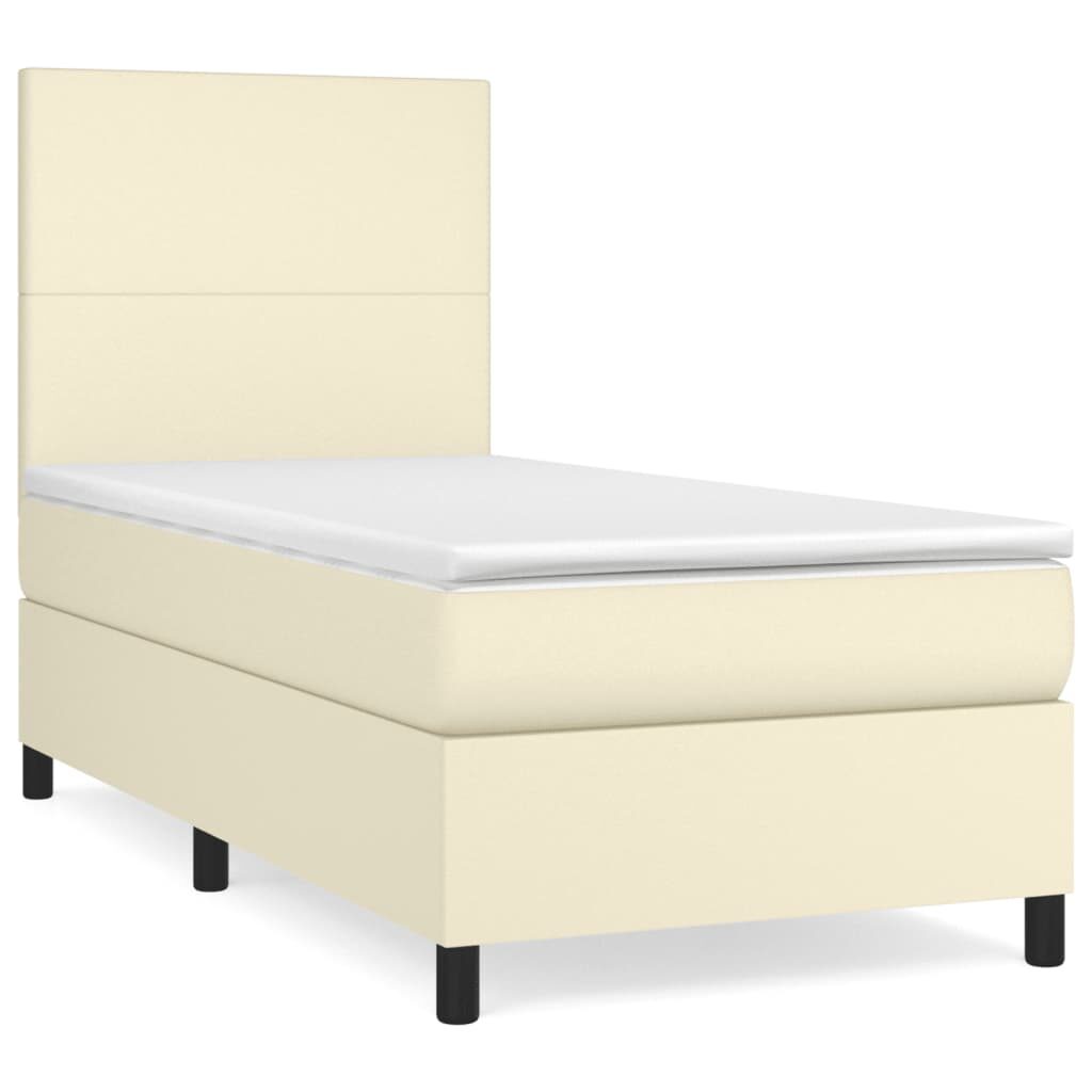 Κρεβάτι Boxspring με Στρώμα Κρεμ 90x190 εκ. από Συνθετικό Δέρμα