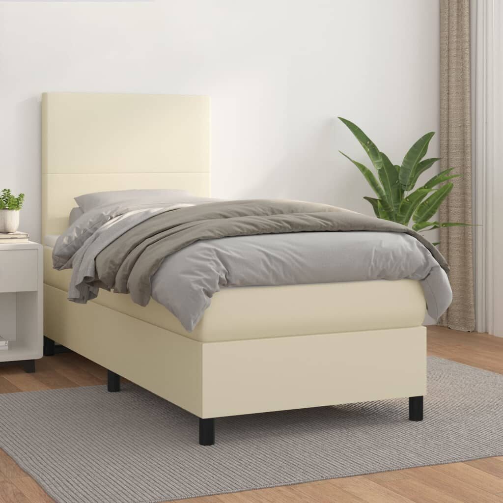 Κρεβάτι Boxspring με Στρώμα Κρεμ 90x190 εκ. από Συνθετικό Δέρμα